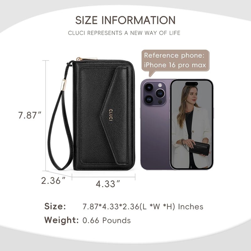 CLUCI Wallet Women Large Capacity Wristlet Purse for Women Long Ladies Wallet RFID Blocking Multi Credit Card Holder - Image 3